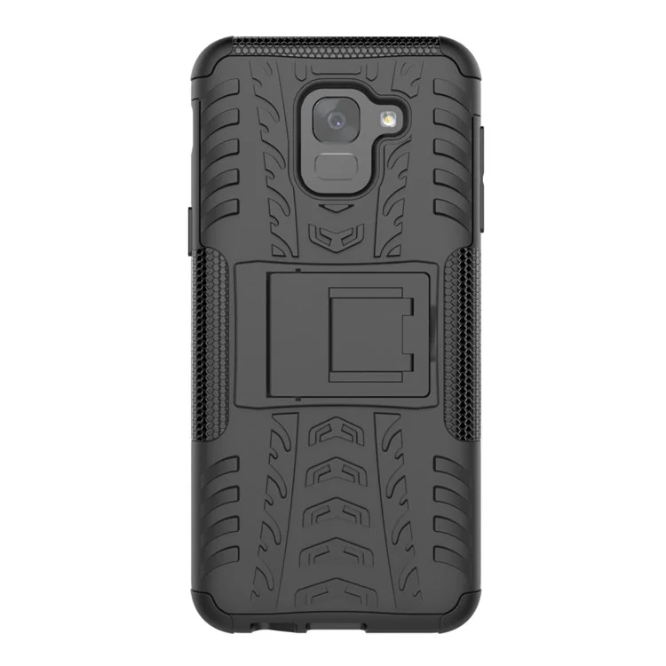 Tyre Pattern PC TPU 2-in-1 Hybrid Case with Kickstand for Samsung Galaxy J6 (2018) - Black