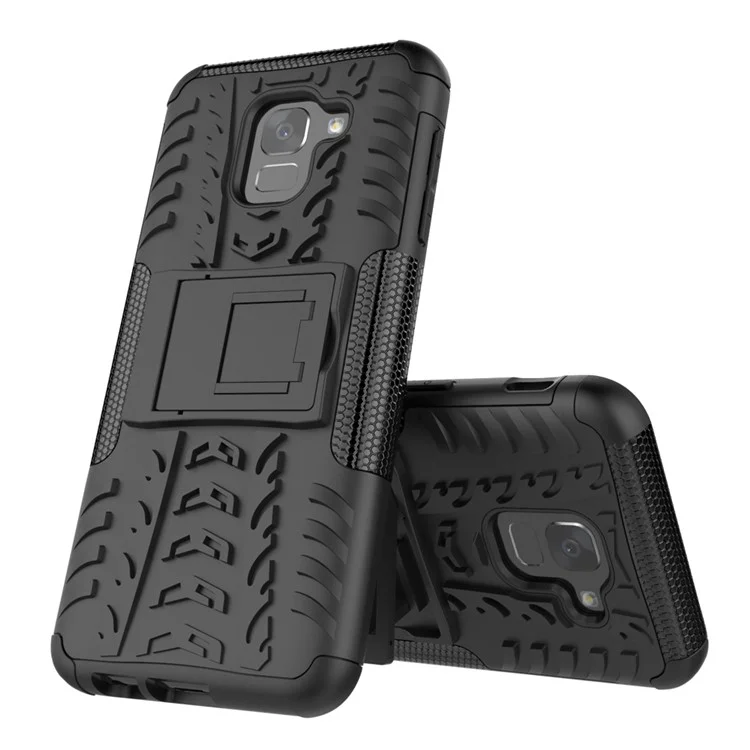 Tyre Pattern PC TPU 2-in-1 Hybrid Case with Kickstand for Samsung Galaxy J6 (2018) - Black