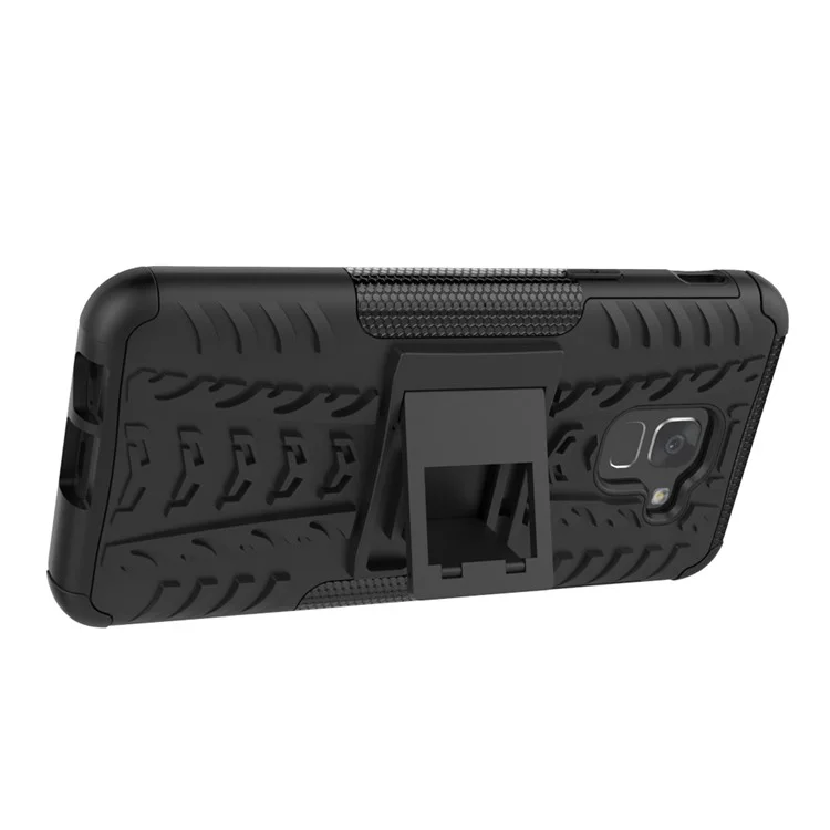 Tyre Pattern PC TPU 2-in-1 Hybrid Case with Kickstand for Samsung Galaxy J6 (2018) - Black