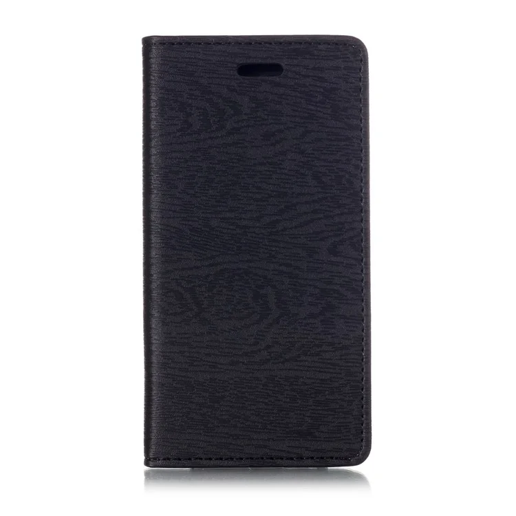 Auto-absorbed Wood Texture Leather Card Holder Case for Samsung Galaxy J6 (2018) - Black