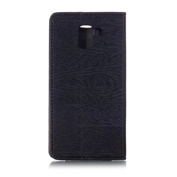 Auto-absorbed Wood Texture Leather Card Holder Case for Samsung Galaxy J6 (2018) - Black