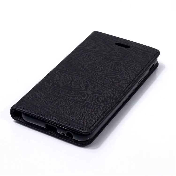 Auto-absorbed Wood Texture Leather Card Holder Case for Samsung Galaxy J6 (2018) - Black