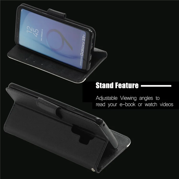 Bi-color Splicing Card Slots Leather Phone Case with Stand for Samsung Galaxy S9 Plus SM-G965 - Black / White