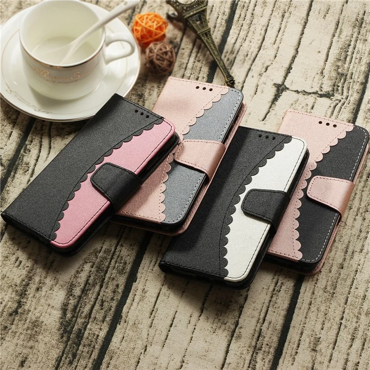 Bi-color Splicing Card Slots Leather Phone Case with Stand for Samsung Galaxy S9 Plus SM-G965 - Black / White