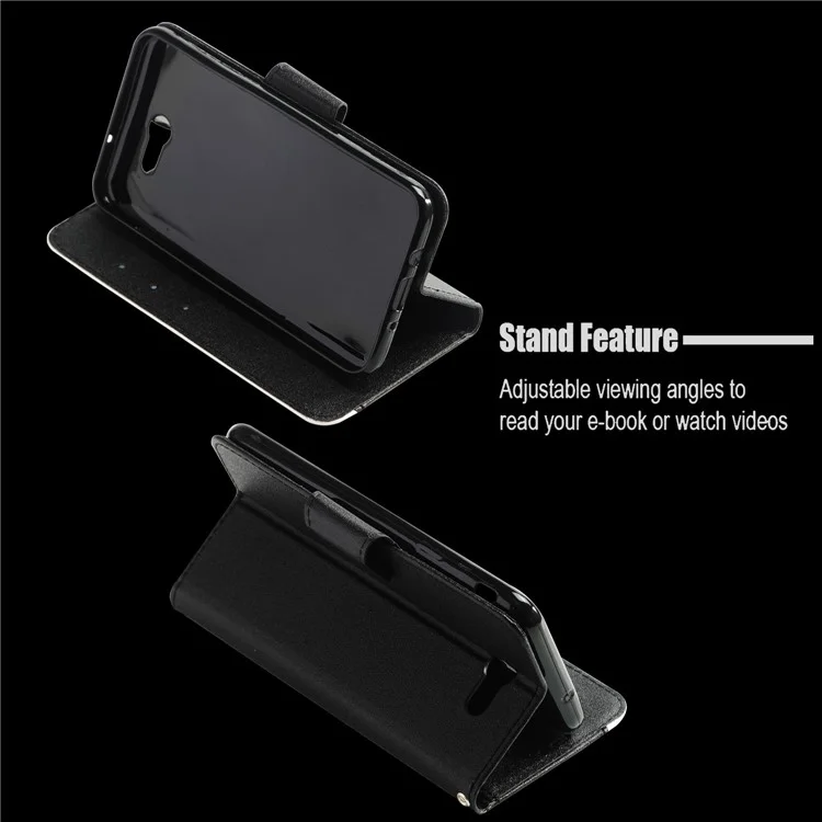 For Samsung Galaxy J7 V / J7 Perx Bi-color Splicing PU Leather Wallet Stand Case - Black / White