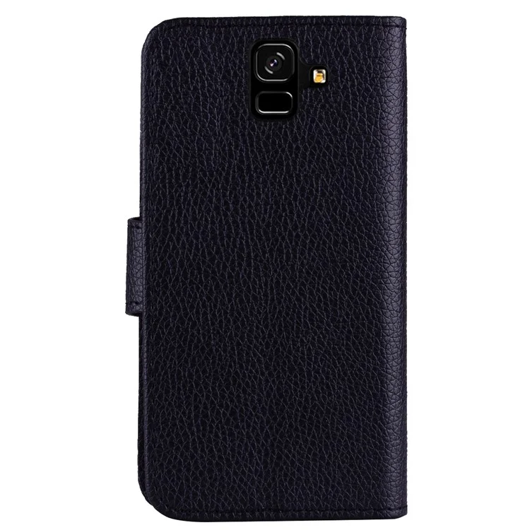 Litchi Grain PU Leather Stand Wallet Phone Case for Samsung Galaxy A6 (2018) - Black