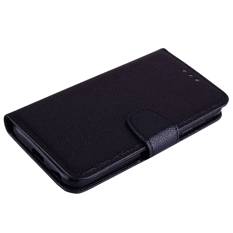 Litchi Grain PU Leather Stand Wallet Phone Case for Samsung Galaxy A6 (2018) - Black