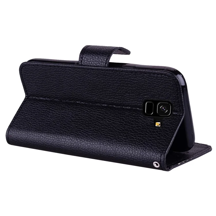 Litchi Grain PU Leather Stand Wallet Phone Case for Samsung Galaxy A6 (2018) - Black