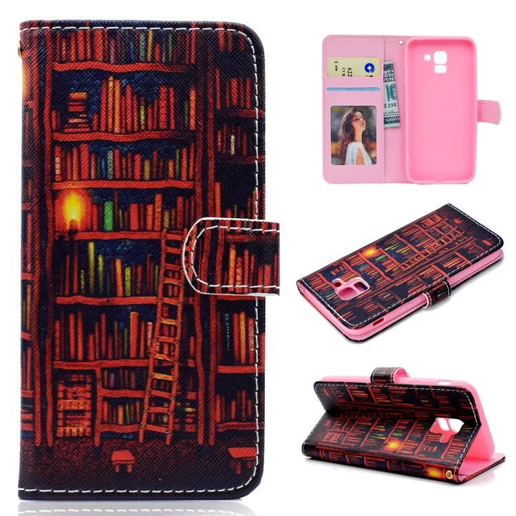 Pattern Printing Leather Wallet Case for Samsung Galaxy J6 (2018) - Books Pattern
