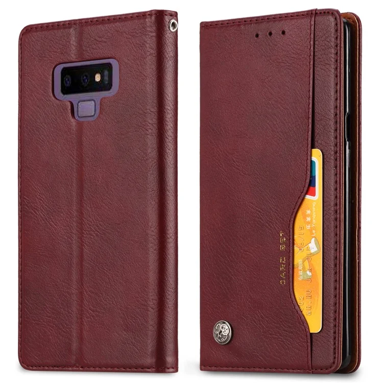 Accesorio de la Caja Del Teléfono de la Billetera de Cuero PU de Cuero de PU Absorbido Automáticamente Para Samsung Galaxy Note 9 - Vino Rojo