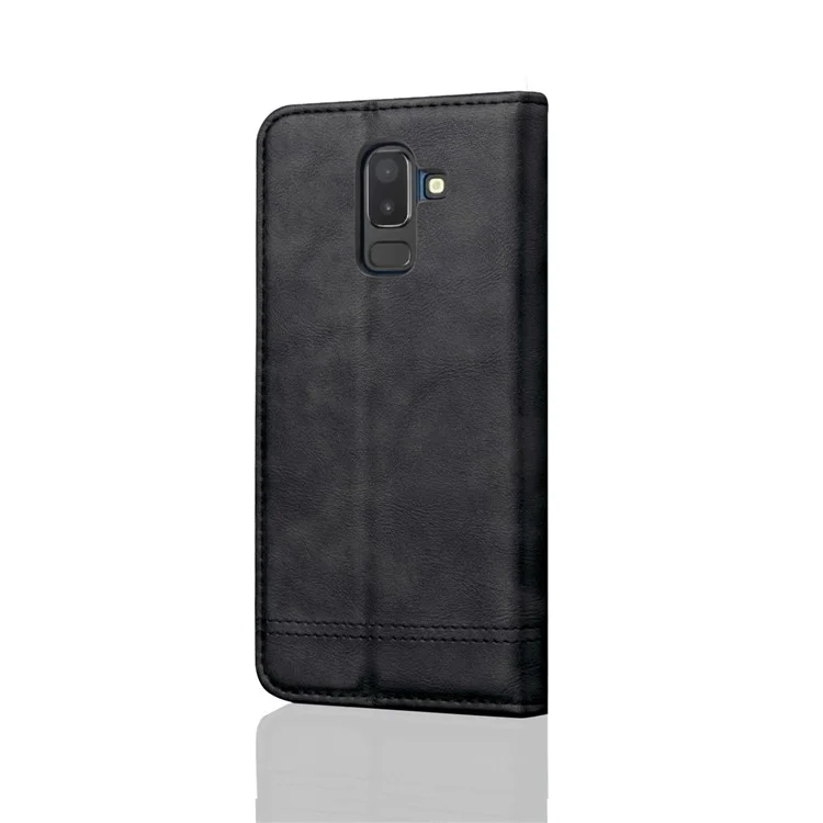 Auto-absorbed Retro Crazy Horse Leather Wallet Stand Case for Samsung Galaxy J8 (2018) - Black