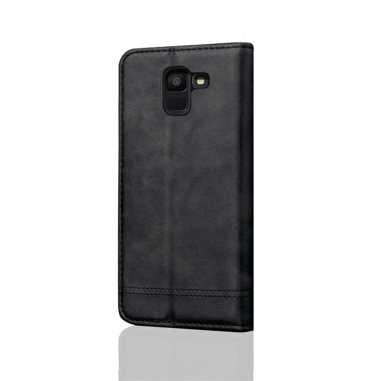 Auto-absorbed Vintage Crazy Horse Leather Wallet Stand Case for Samsung Galaxy J6 (2018) - Black