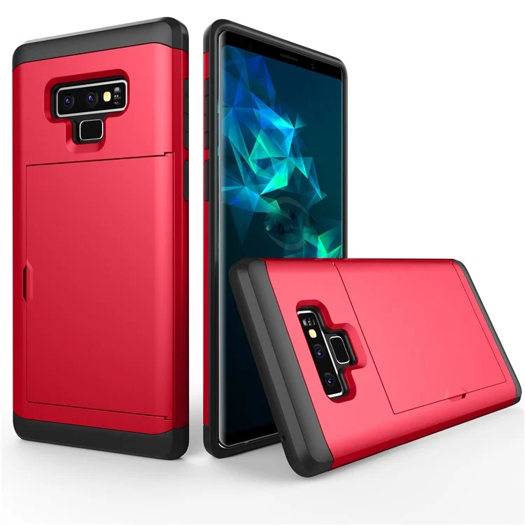 Custodia Per Protezione Ibrida in Plastica + TPU Con Slot Per Schede Per Samsung Galaxy Note 9 - Rosso