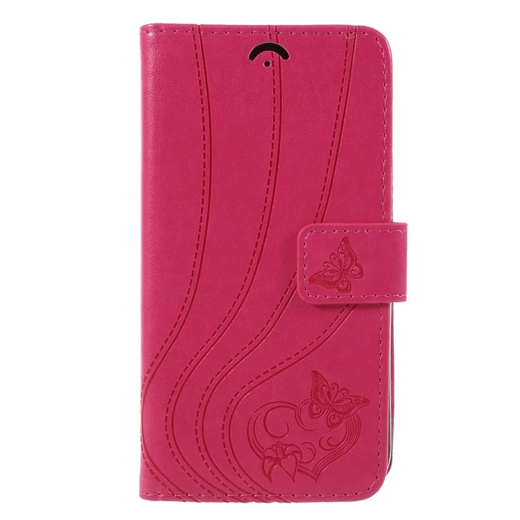 Imprint Butterfly Heart Leather Wallet Case for Samsung Galaxy J5 (2017) EU Version / J5 Pro (2017) - Rose