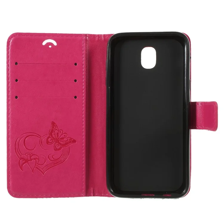 Imprint Butterfly Heart Leather Wallet Case for Samsung Galaxy J5 (2017) EU Version / J5 Pro (2017) - Rose