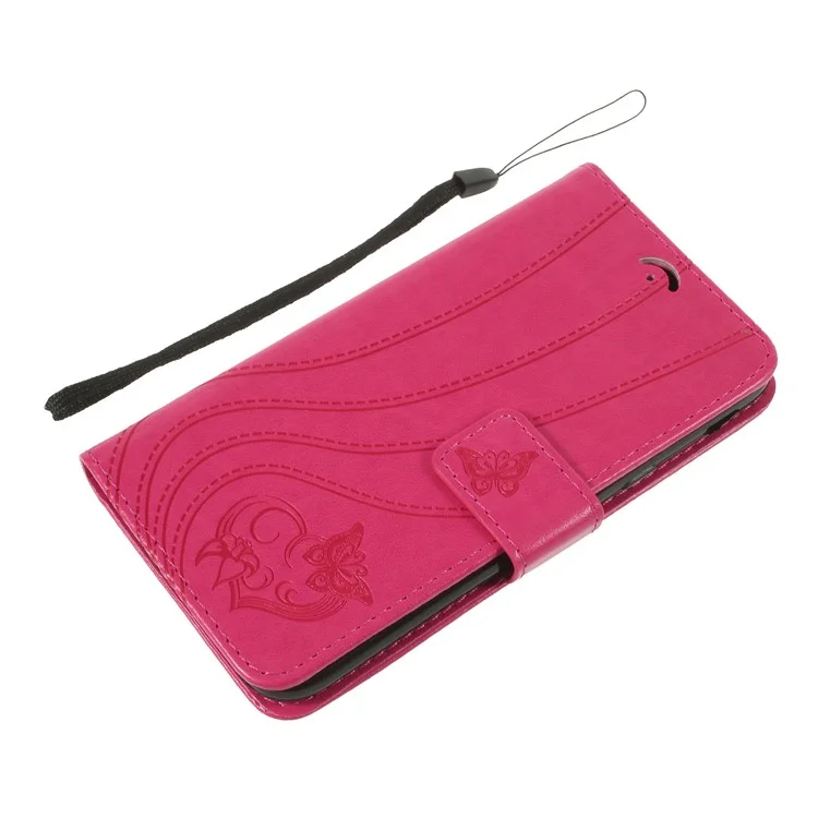 Imprint Butterfly Heart Leather Wallet Case for Samsung Galaxy J5 (2017) EU Version / J5 Pro (2017) - Rose