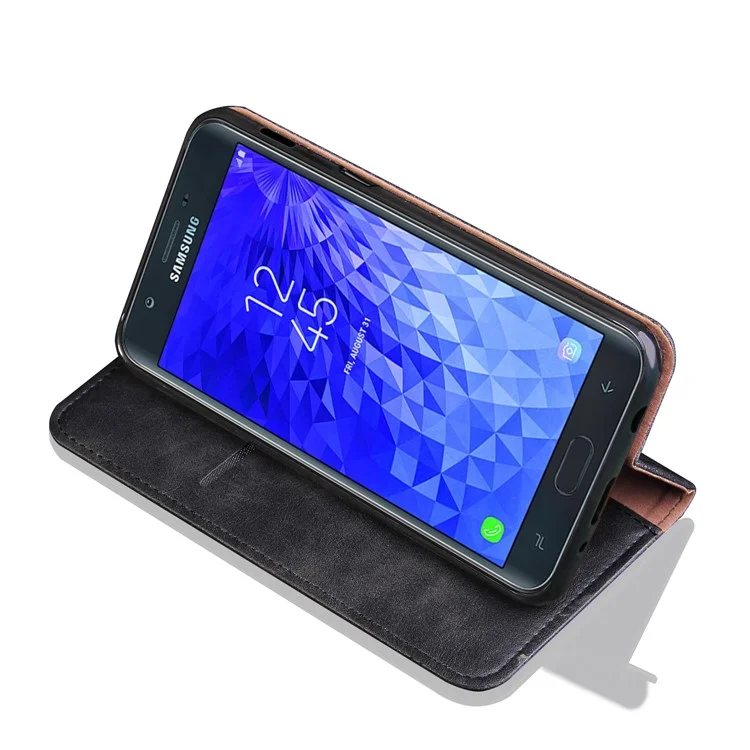 Retro Style Auto-absorbed Crazy Horse Leather Cover for Samsung Galaxy J3 (2018) J337 / J3 Star - Black