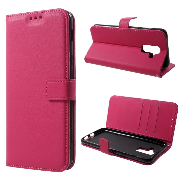 Wallet Magnetic Leather Protection Cover for Samsung Galaxy A6 Plus (2018) / A9 Star Lite with Strap - Rose