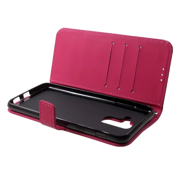 Wallet Magnetic Leather Protection Cover for Samsung Galaxy A6 Plus (2018) / A9 Star Lite with Strap - Rose
