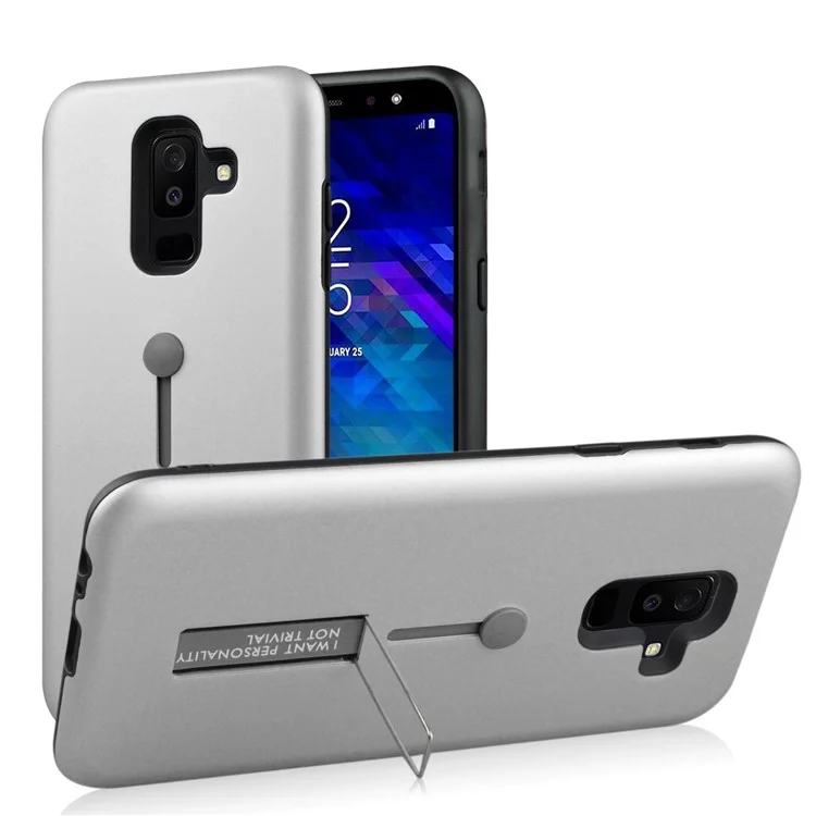 TPU + PC Hybrid Finger Grip Kickstand Case for Samsung Galaxy A6 Plus (2018) / A9 Star Lite - Silver
