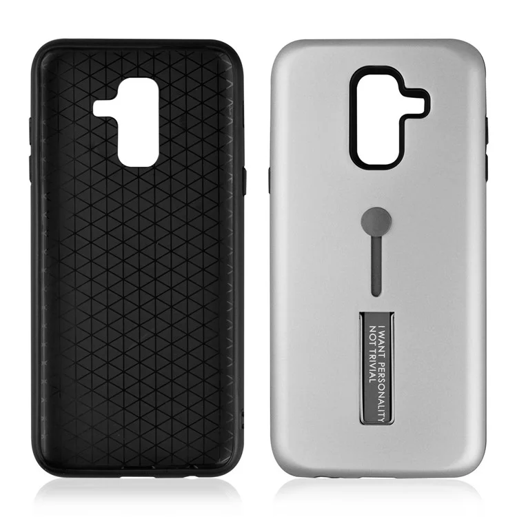 TPU + PC Hybrid Finger Grip Kickstand Case for Samsung Galaxy A6 Plus (2018) / A9 Star Lite - Silver