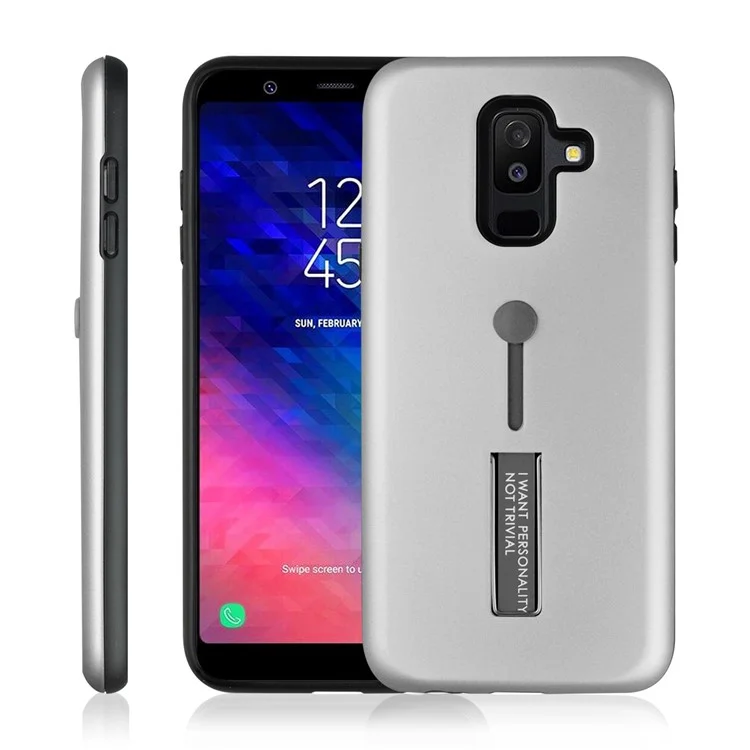 TPU + PC Hybrid Finger Grip Kickstand Case for Samsung Galaxy A6 Plus (2018) / A9 Star Lite - Silver