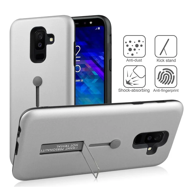 TPU + PC Hybrid Finger Grip Kickstand Case for Samsung Galaxy A6 Plus (2018) / A9 Star Lite - Silver