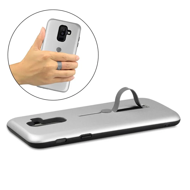TPU + PC Hybrid Finger Grip Kickstand Case for Samsung Galaxy A6 Plus (2018) / A9 Star Lite - Silver