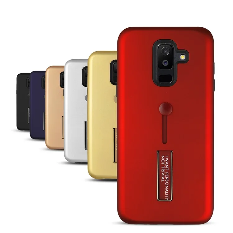 TPU + PC Hybrid Finger Grip Kickstand Case for Samsung Galaxy A6 Plus (2018) / A9 Star Lite - Silver