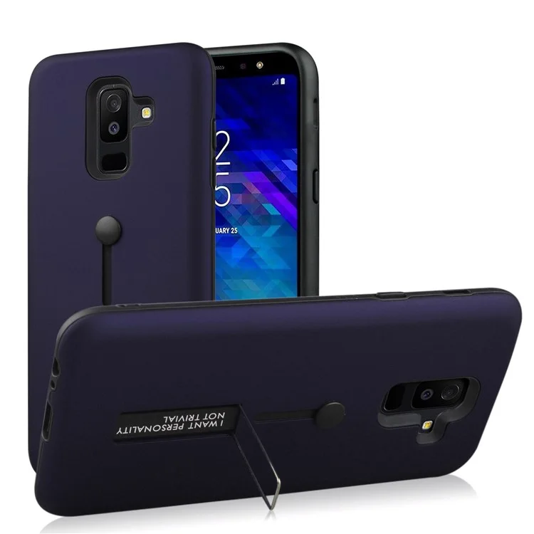TPU + PC Hybrid Finger Grip Kickstand Mobile Casing for Samsung Galaxy A6 Plus (2018) / A9 Star Lite - Blue