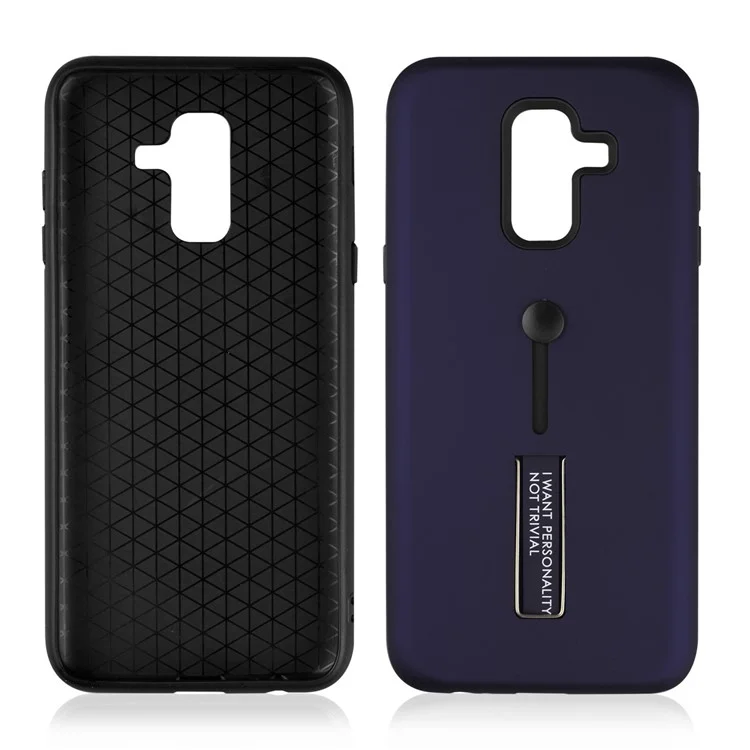 TPU + PC Hybrid Finger Grip Kickstand Mobile Casing for Samsung Galaxy A6 Plus (2018) / A9 Star Lite - Blue