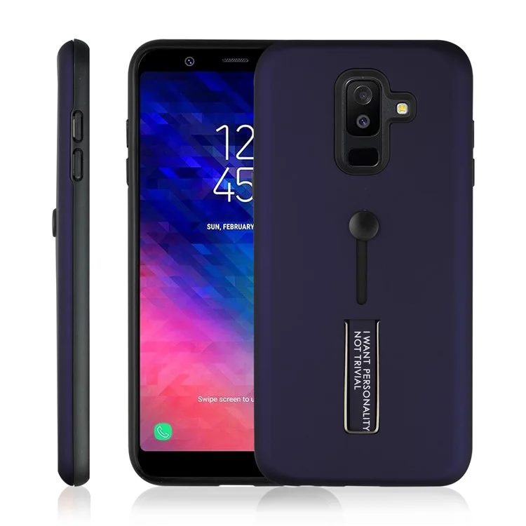 TPU + PC Hybrid Finger Grip Kickstand Mobile Casing for Samsung Galaxy A6 Plus (2018) / A9 Star Lite - Blue