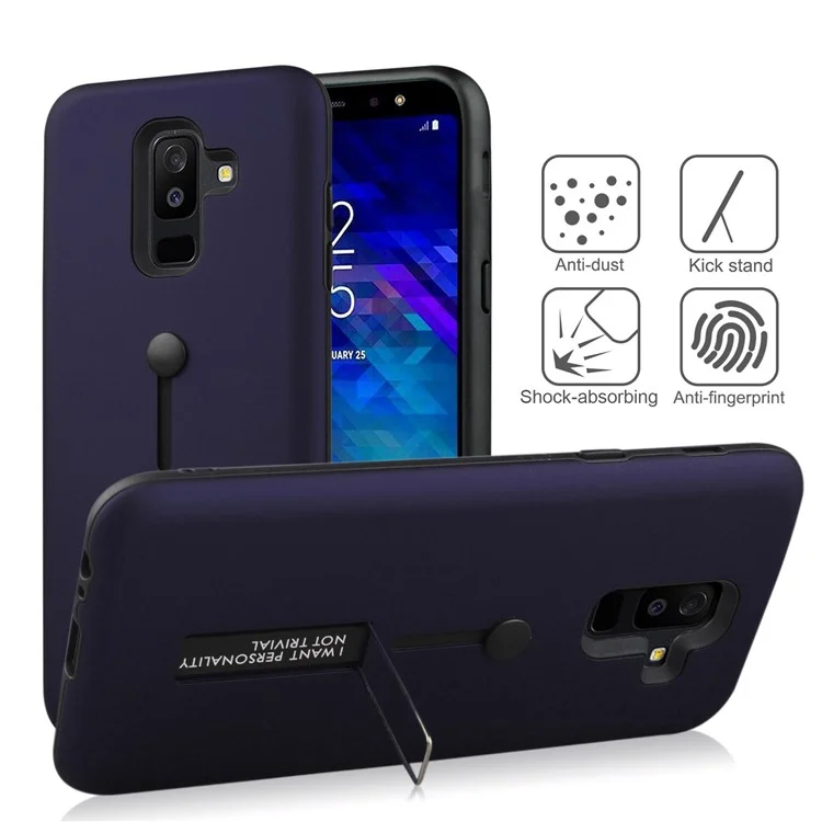 TPU + PC Hybrid Finger Grip Kickstand Mobile Casing for Samsung Galaxy A6 Plus (2018) / A9 Star Lite - Blue