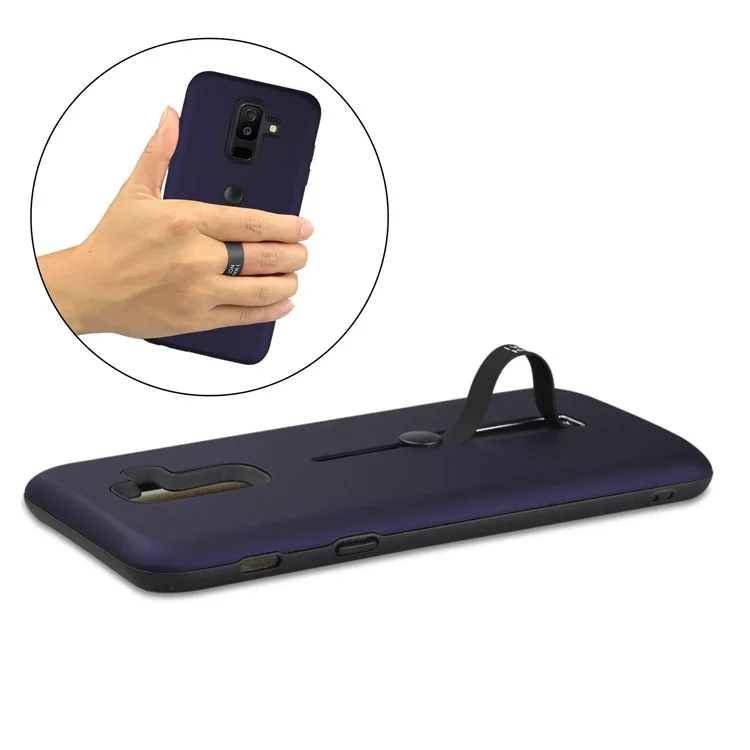 TPU + PC Hybrid Finger Grip Kickstand Mobile Casing for Samsung Galaxy A6 Plus (2018) / A9 Star Lite - Blue