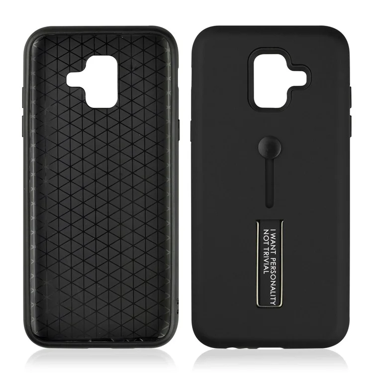 TPU + PC Hybrid Finger Grip Kickstand Case for Samsung Galaxy A6 (2018) - Black