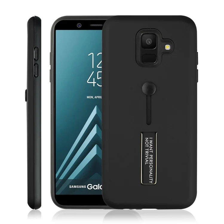 TPU + PC Hybrid Finger Grip Kickstand Case for Samsung Galaxy A6 (2018) - Black