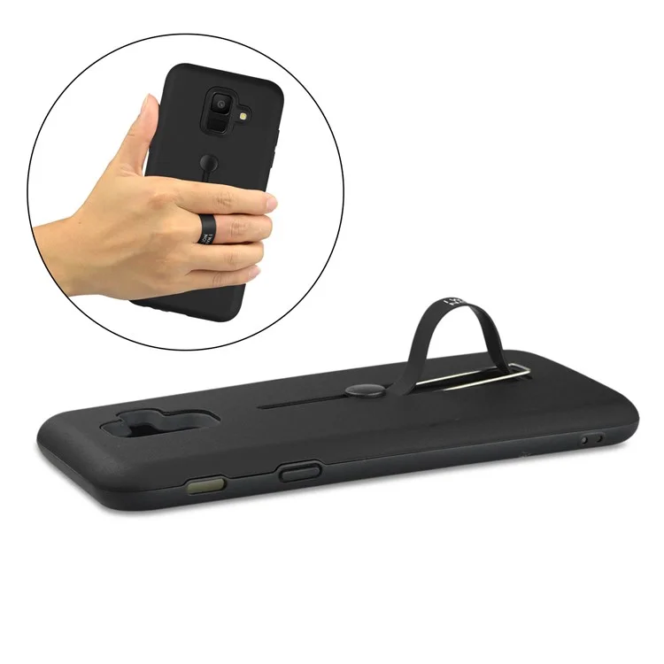 TPU + PC Hybrid Finger Grip Kickstand Case for Samsung Galaxy A6 (2018) - Black