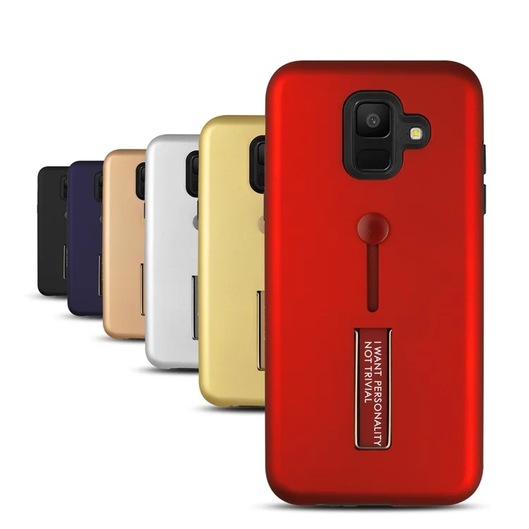 TPU + PC Hybrid Finger Grip Kickstand Case for Samsung Galaxy A6 (2018) - Black