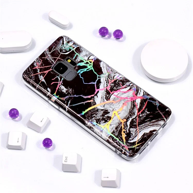 Marble Pattern Plated IMD TPU Soft Phone Case for Samsung Galaxy S9 G960 - Black / White