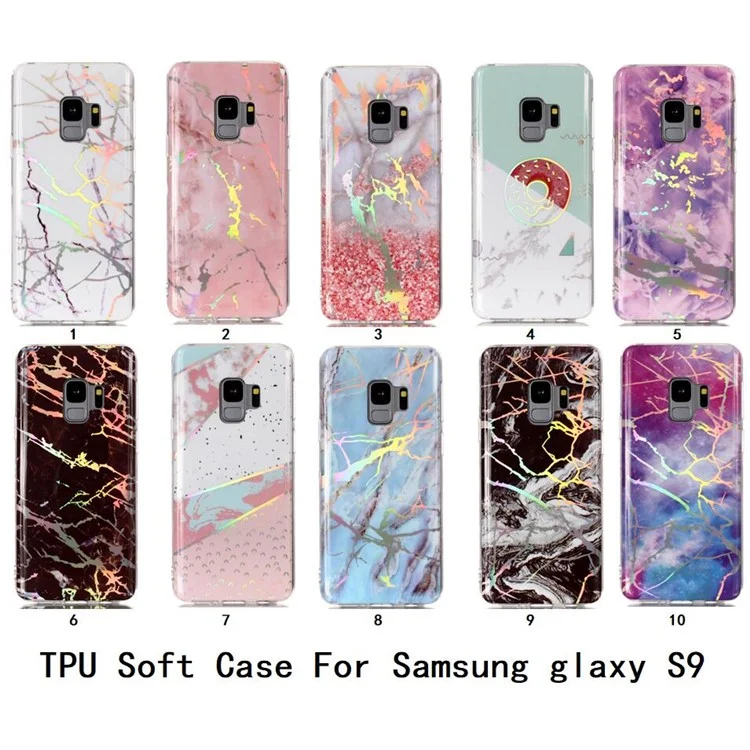 Marble Pattern Plated IMD TPU Soft Phone Case for Samsung Galaxy S9 G960 - Black / White