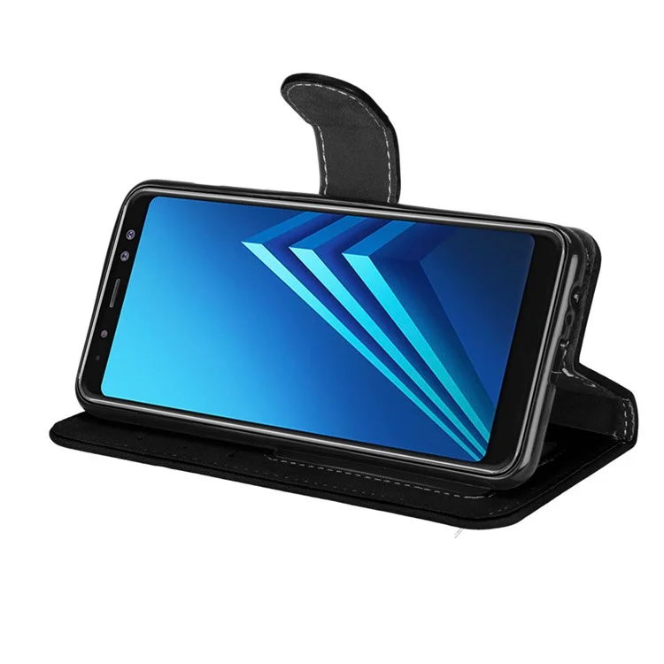 Matte Surface PU Leather Protection Mobile Phone Cover for Samsung Galaxy A8 (2018) - Black
