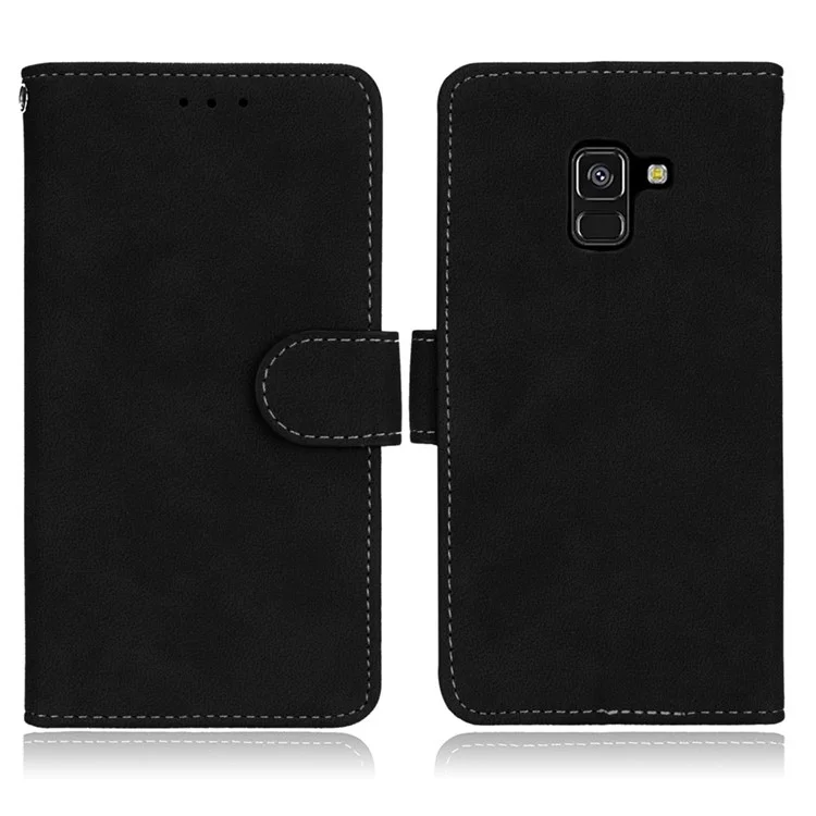 Matte Surface PU Leather Protection Mobile Phone Cover for Samsung Galaxy A8 (2018) - Black