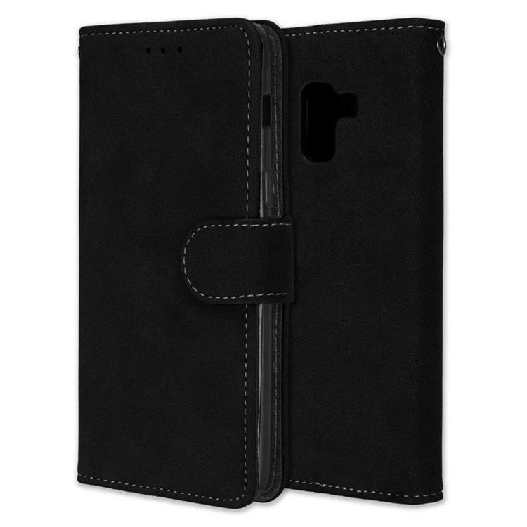 Matte Surface PU Leather Protection Mobile Phone Cover for Samsung Galaxy A8 (2018) - Black