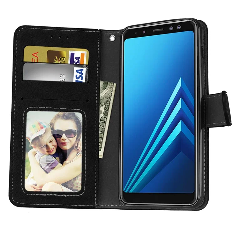 Matte Surface PU Leather Protection Mobile Phone Cover for Samsung Galaxy A8 (2018) - Black