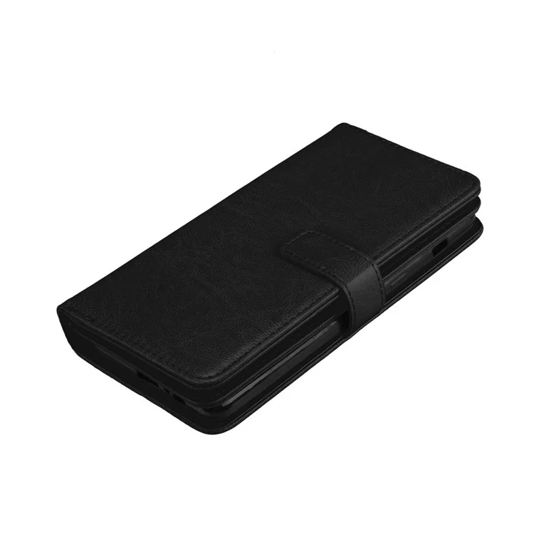 9 Card Slots Leather Wallet Stand Case for Samsung Galaxy A8+ (2018) - Black