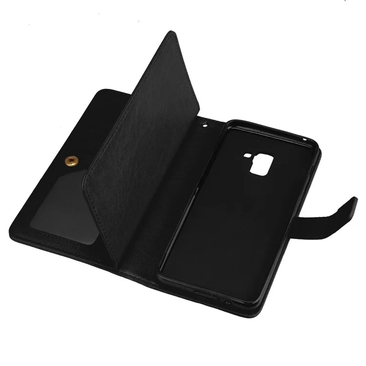 9 Card Slots Leather Wallet Stand Case for Samsung Galaxy A8+ (2018) - Black