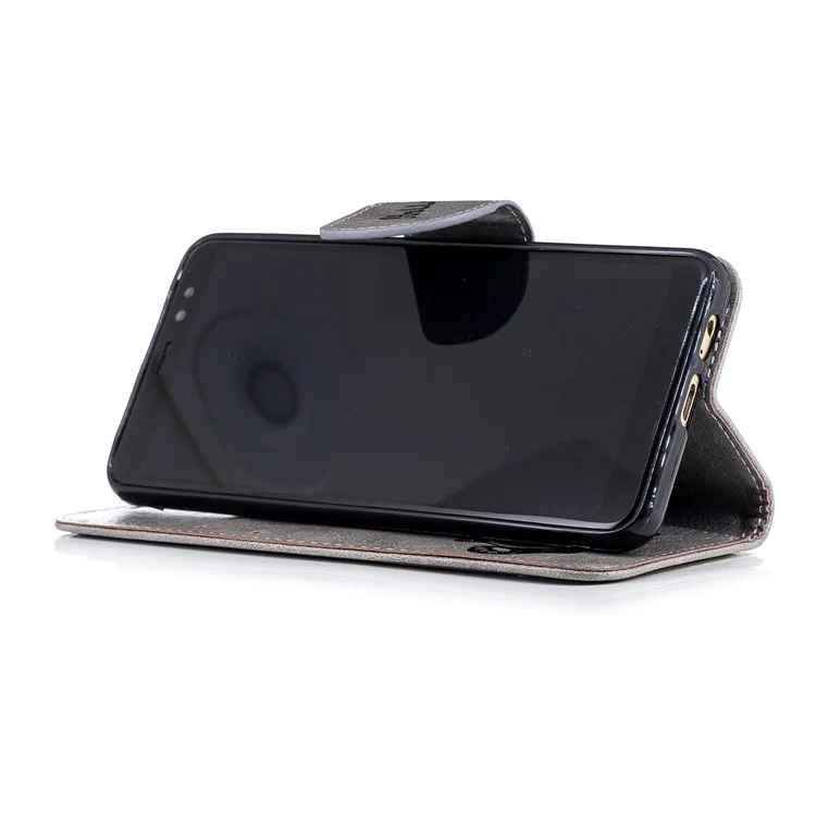 Imprinted Hello Panda Wallet Stand Leather Phone Case for Samsung Galaxy A8 (2018) - Grey