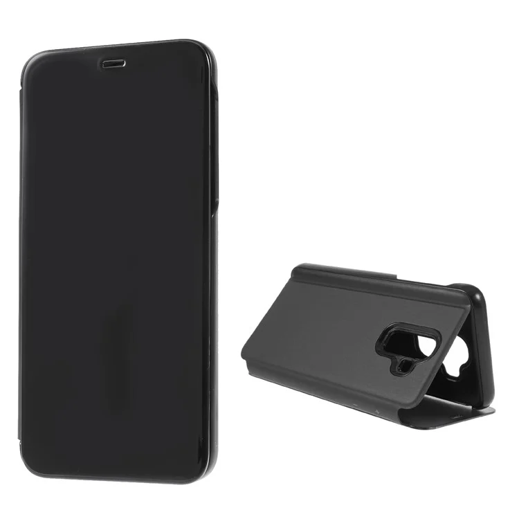 Electroplating Mirror Surface View Window Leather Stand Case for Samsung Galaxy J8 (2018) - Black
