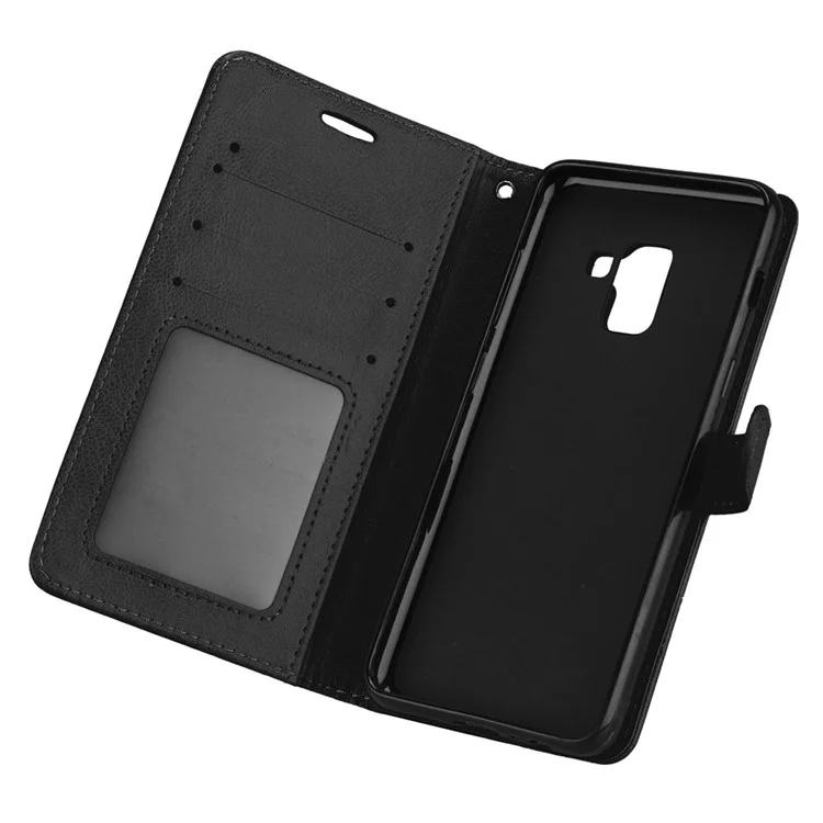 Solid Color PU Leather Wallet Cell Phone Cover for Samsung Galaxy A8 (2018) - Black