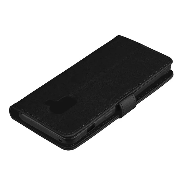 Solid Color PU Leather Wallet Cell Phone Cover for Samsung Galaxy A8 (2018) - Black